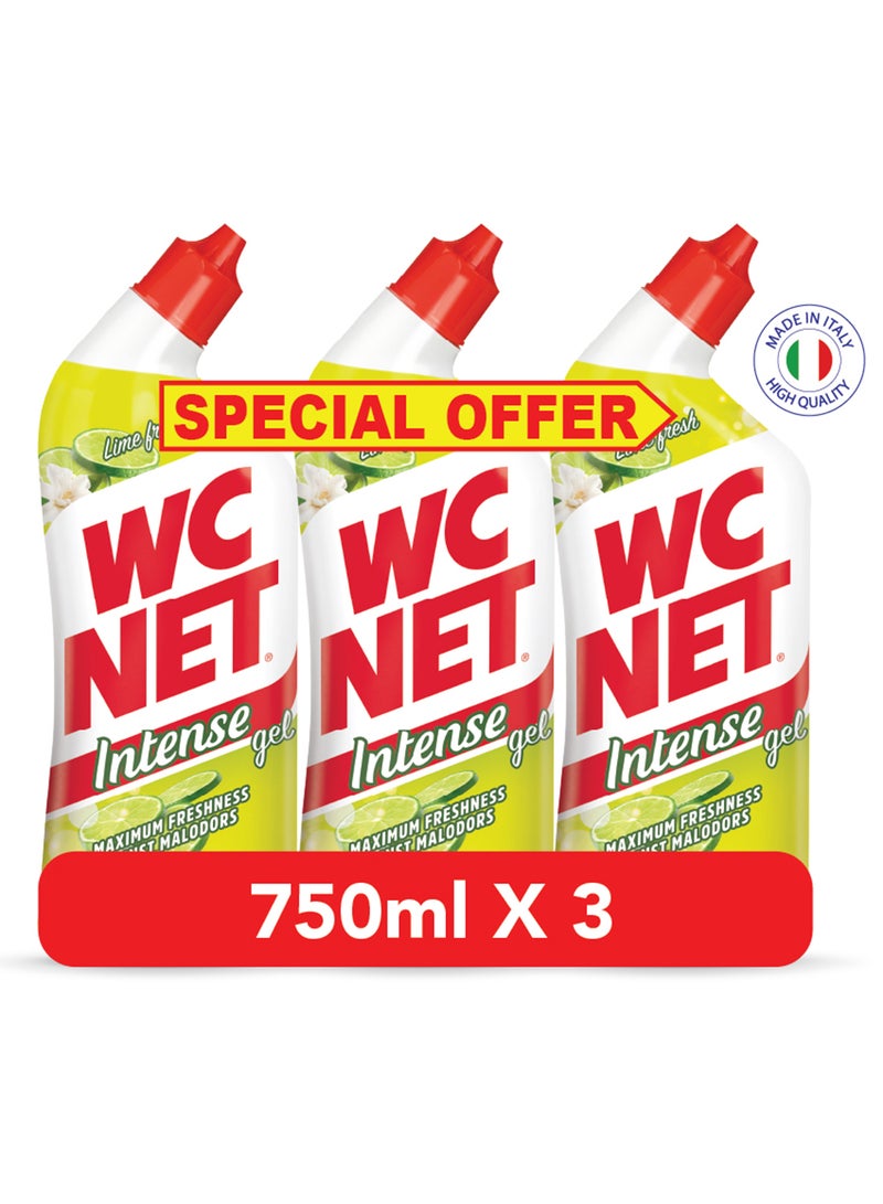 WC Net Toilet Cleaner Intense Gel Lime Fresh 750 ml x 3 - Special Offer